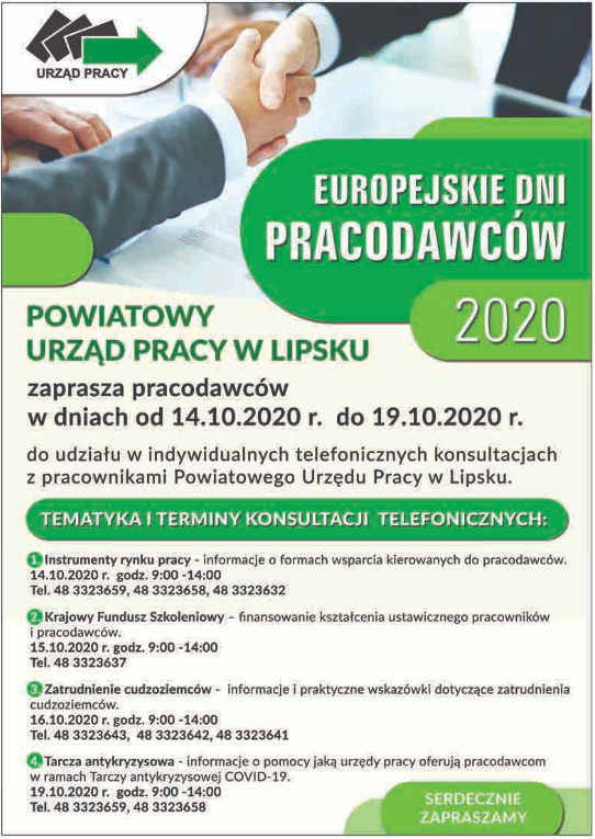 Plakat informujący o tematyce i terminach konsultacji w ramach Europejskich Dni Pracodawcy